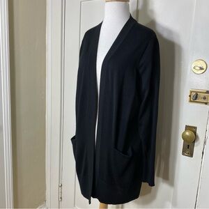 Nordstrom Merino Wool Blend Long Black Pocket Classic Fall Cardigan M